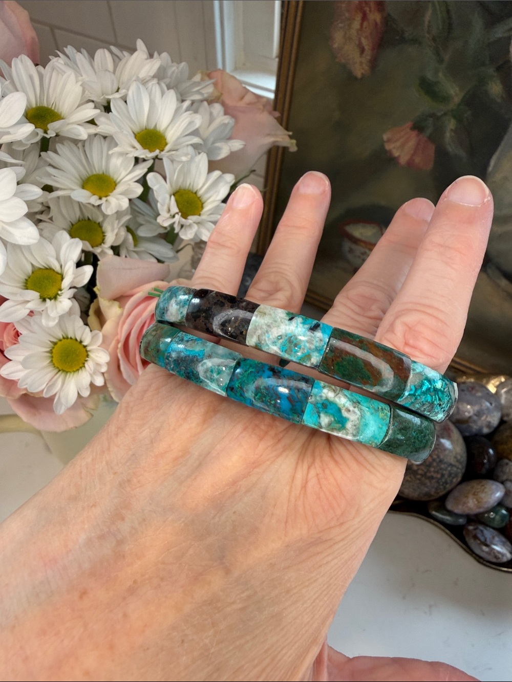 Chrysocolla and Turquoise Soft Bangle (listing is for 1): B1246 - Picture 3 of 4